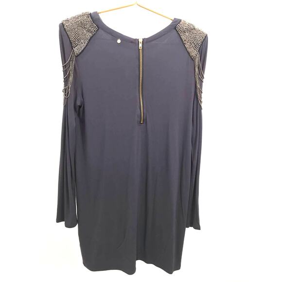 T-Bag Los Angeles Gray Beaded Shoulder Long Sleeve T-Shirt Mini Dress Size M - Picture 6 of 8